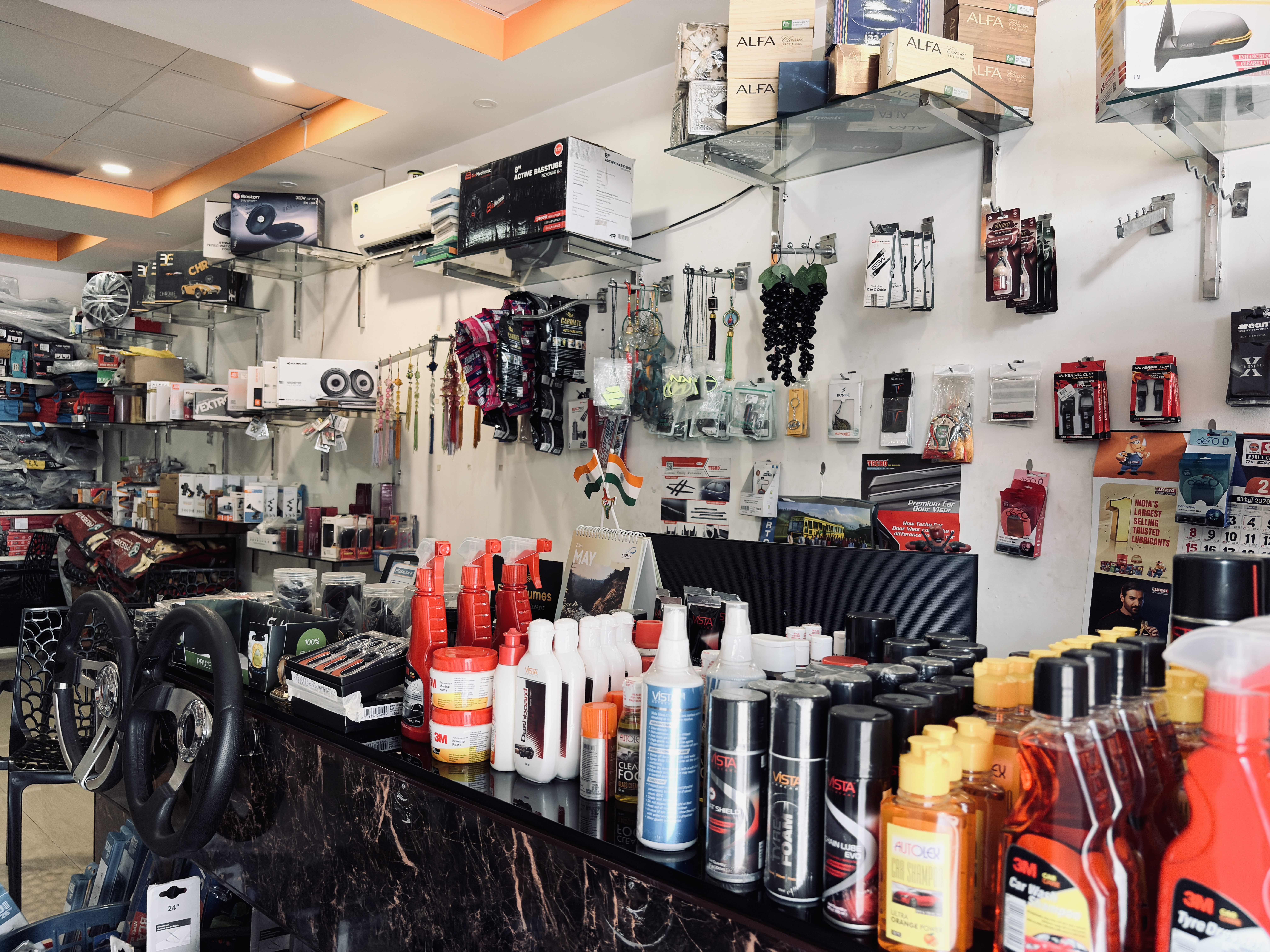 Car accessories and customiSunion products at SARAS Automobiles Pathanapuram